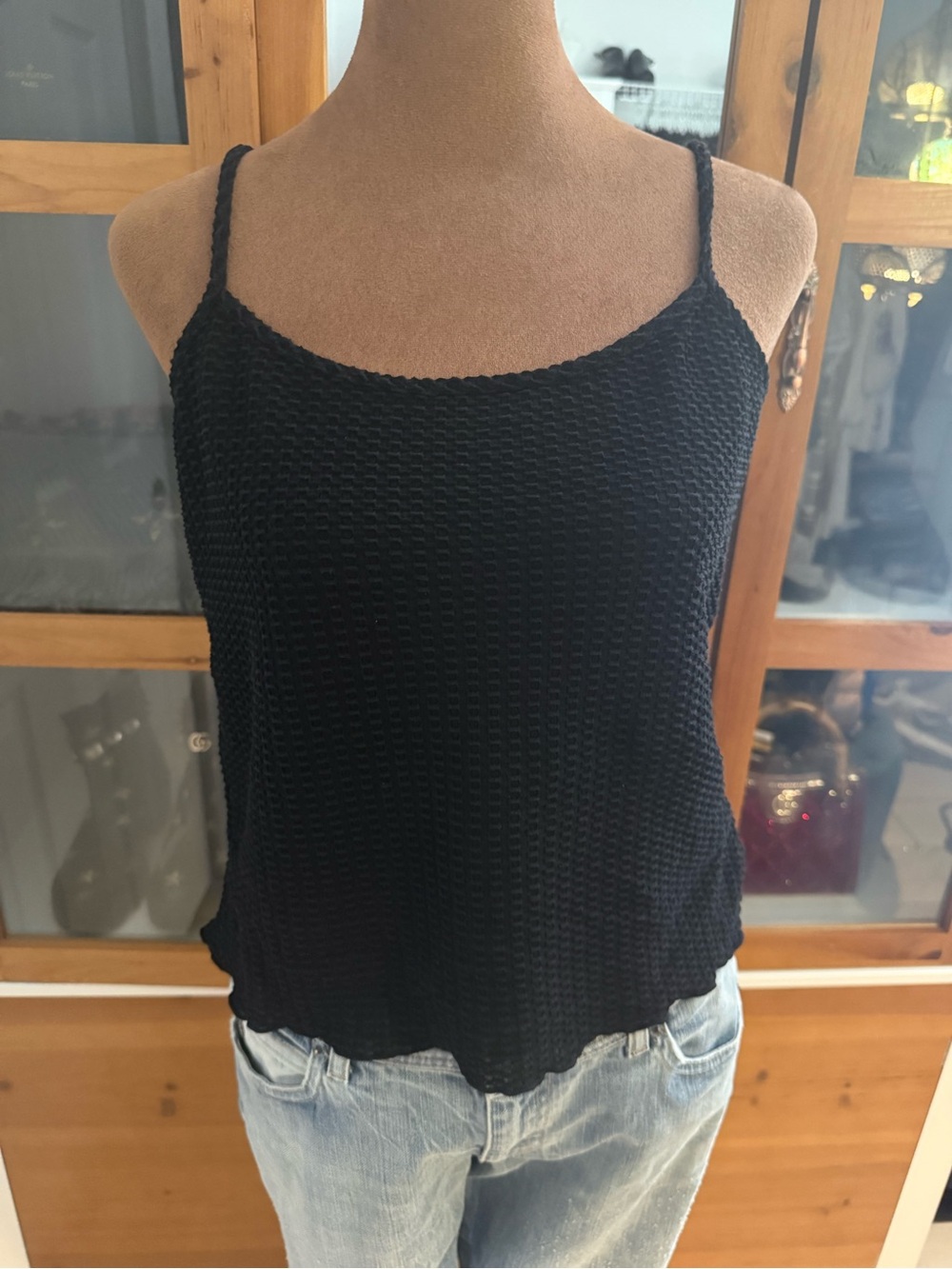 Armani Collezioni Black Crocheted Spaghetti Strap Camisole